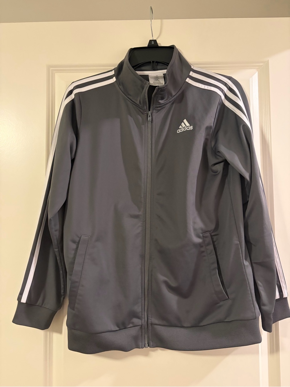 Boys Adidas Grey Track Jacket with White Stripes size 14/16